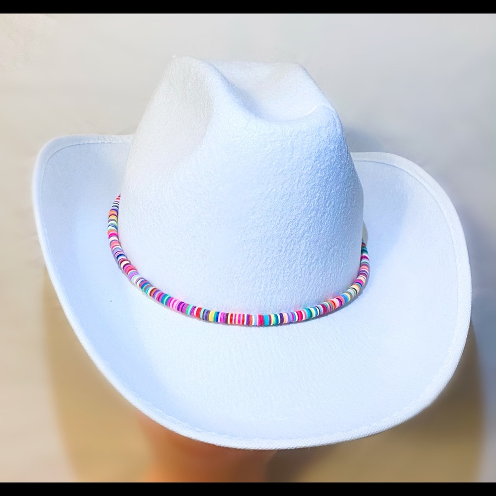 White Rainbow Beaded Cowboy Hat